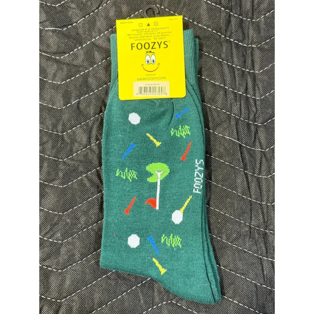 Foozys Golf Crew Socks Mens 10-13‎ Green New Novelty Sports Pattern FM-03